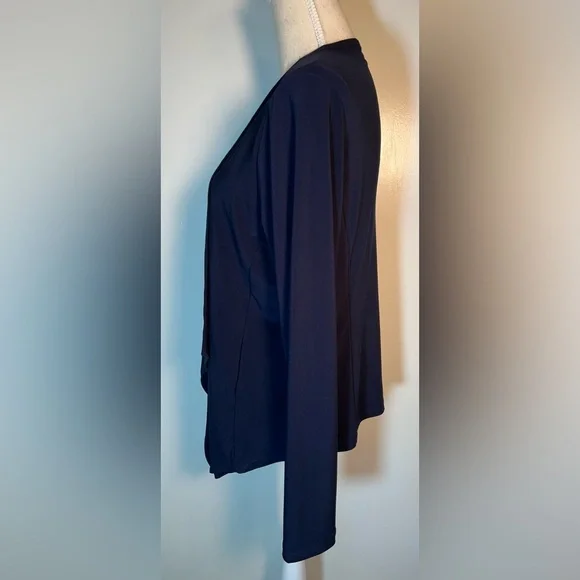 Sympli Open Front Shrug Jacket Women’s Size L Navy Blue Handkerchief Style Lapel - Picture 3 of 8